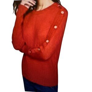 KARL LAGERFELD PARIS WOMENS BUTTON-SLEEVE SWEATER ADMIRAL RED PL NWT